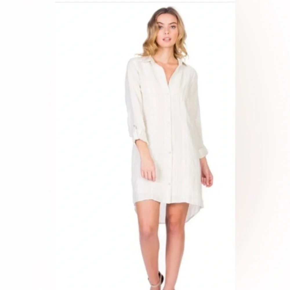 Maven West White Asymmetrical Long Sleeve Shirt Dress Sz-Small - Picture 1 of 6